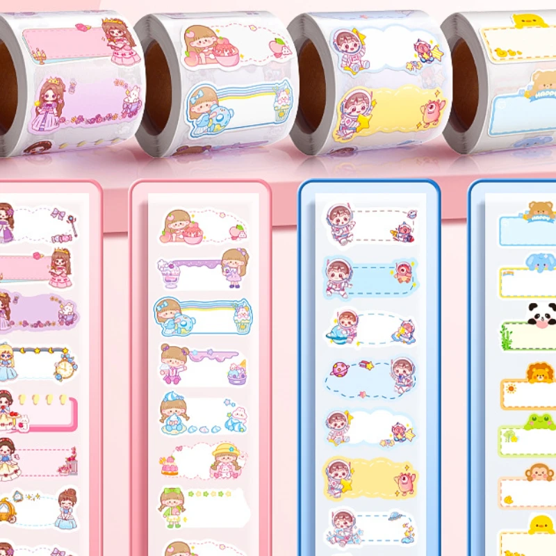 Cartoon name sticker hand-written water cup sticker tear-proof roll kindergarten school stuying tools