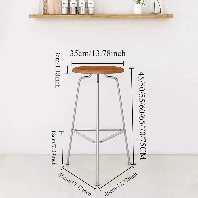 

Nordic Retro Bar Chair Small Round Stool Home Wrought Iron High Solid Wood Stool Light Luxury Bar Stools Living Room Furniture