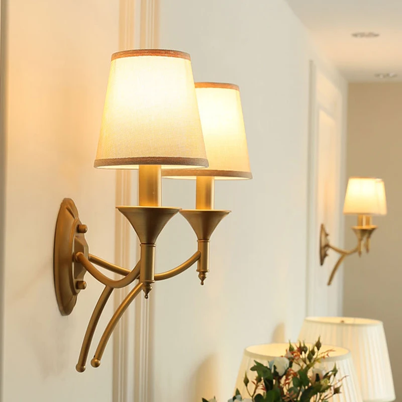 الشمال مزدوجة الرأس النسيج الجدار مصباح للدراسة غرفة نوم أباجورة غرفة المعيشة شرفة الممر تركيبات الإضاءة الأمريكية #3