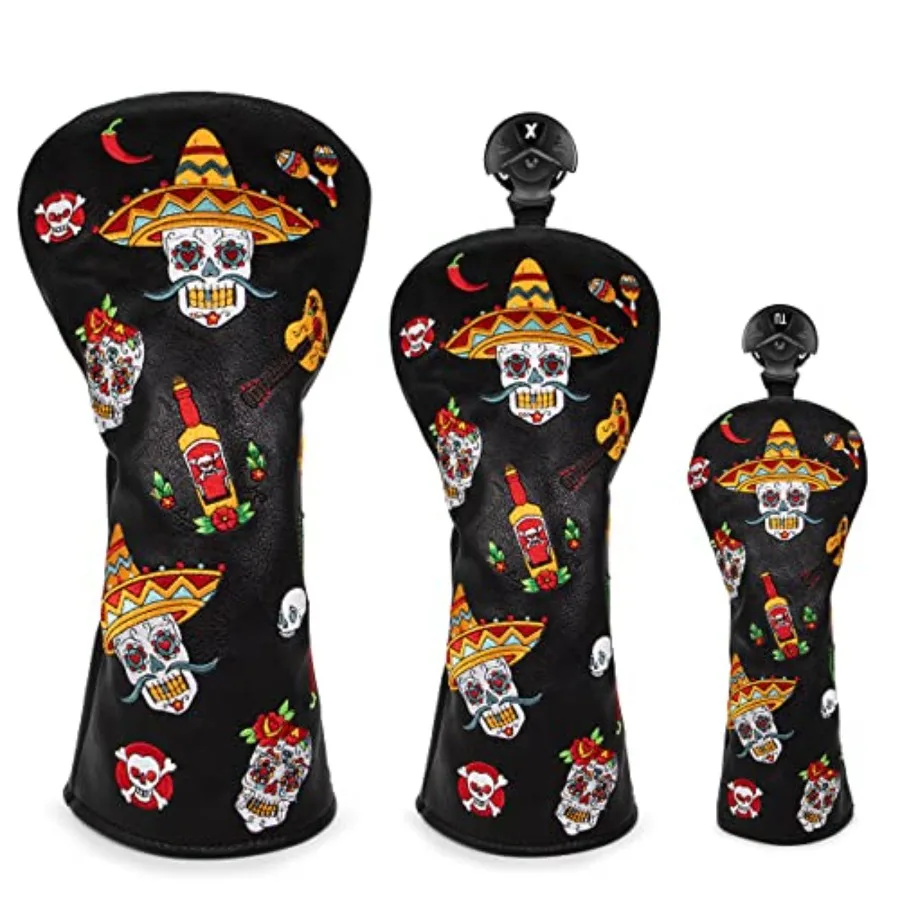 

Premium Leather Golf Club Headcovers for Drivers Fairway Woods Sugar Skull Hybrid Mallet Putter Blade Putter with Advanced Embr