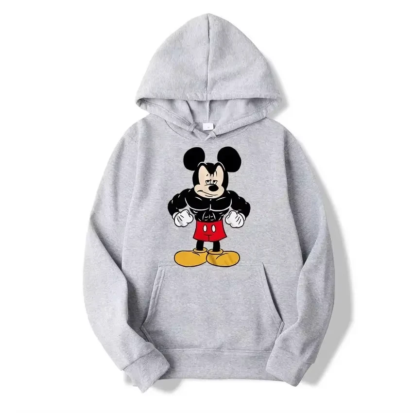 

MINISO Tough Mickey Mouse Male Sweatshirts Pocket Anime Print Long Sleeve Clothing Popular Daily Men Hoodies