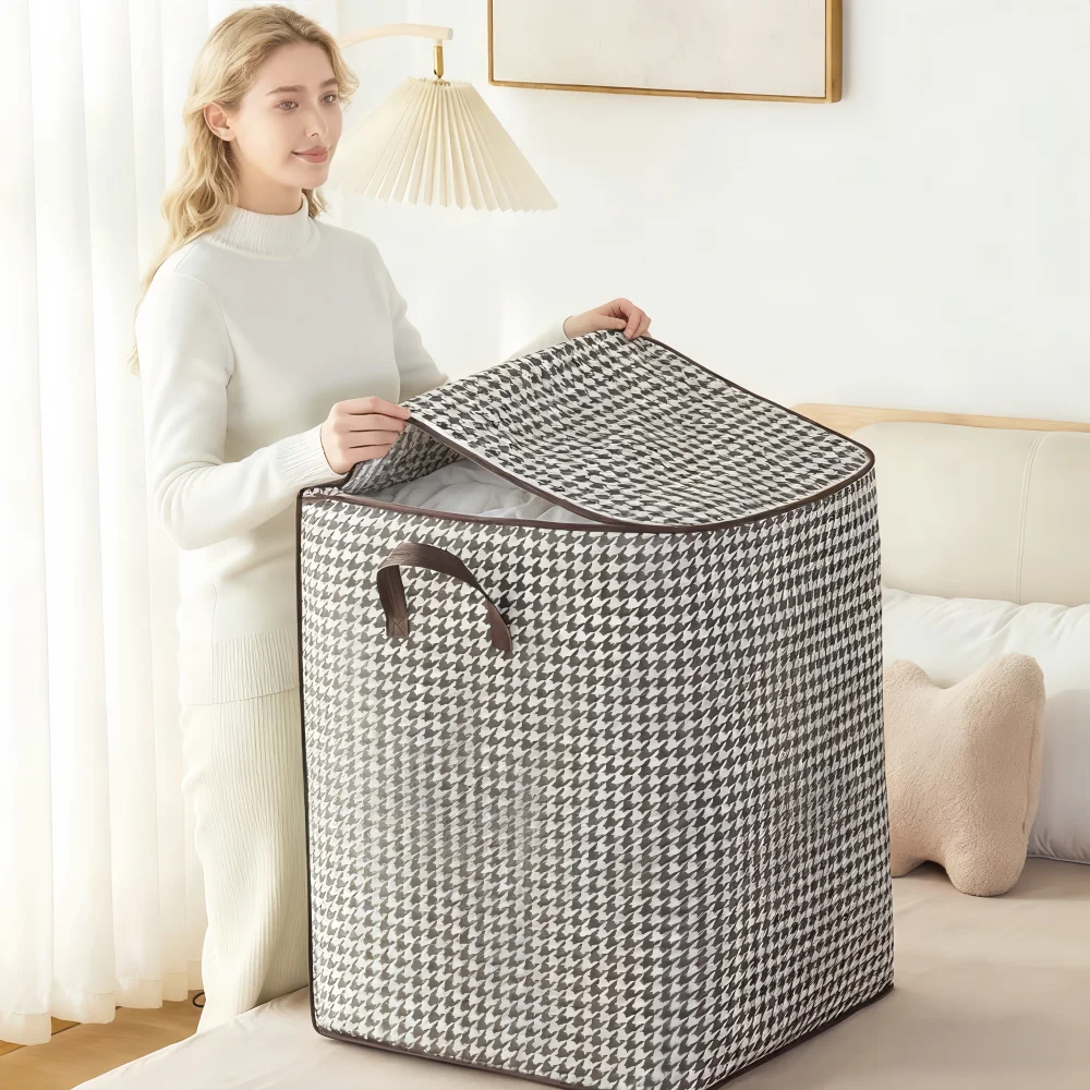 

2-упаковка пылезащитных сумок для хранения одежды, одеял-органайзеров с ручками, нетканый складной органайзер для гардероба, ящик для хранения одежды в спальне, подходит для одеял, постельных принадлежностей, подушек и игрушек