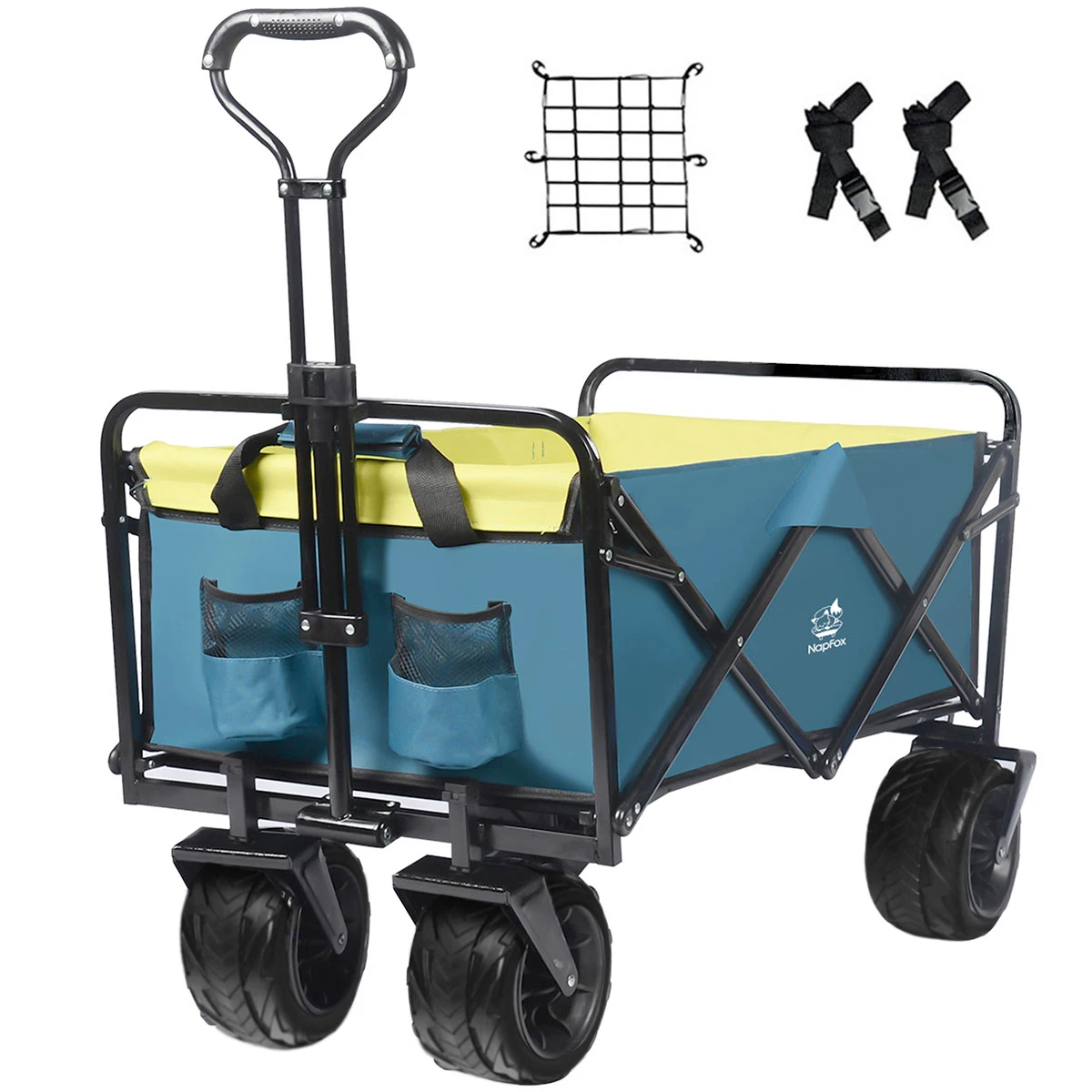 Collapsible Wagon Cart Heavy Duty Foldable Beach Wagon with Big Wheels for All-Terrain Utility Beach Cart for Camping