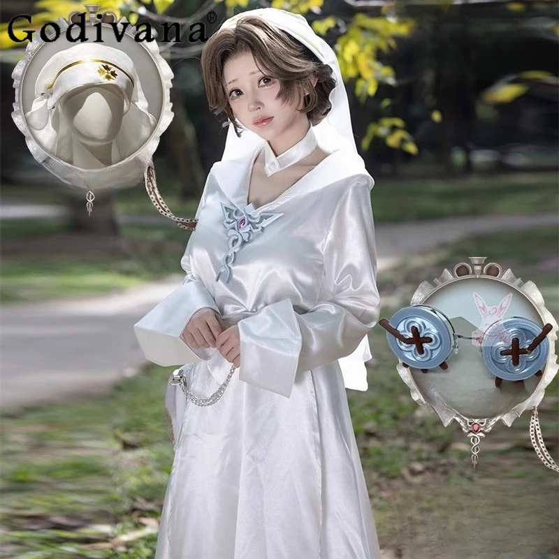 

Women Anime Clothes Party Suit Identity V Emily Dyer Doctor Cosplay White Dress Set Girl Veil Halloween Carnival Uniform Outfits