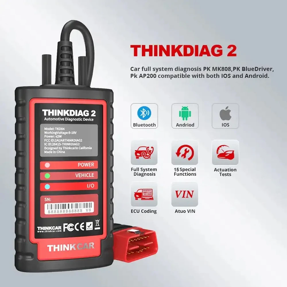 THINKCAR Thinkdiag2 OBD Adapter Connector Thinkdiag 2 Support CAN FD Protocol OBD2 Diagnostic Scanner Bluetooth Scan Tool