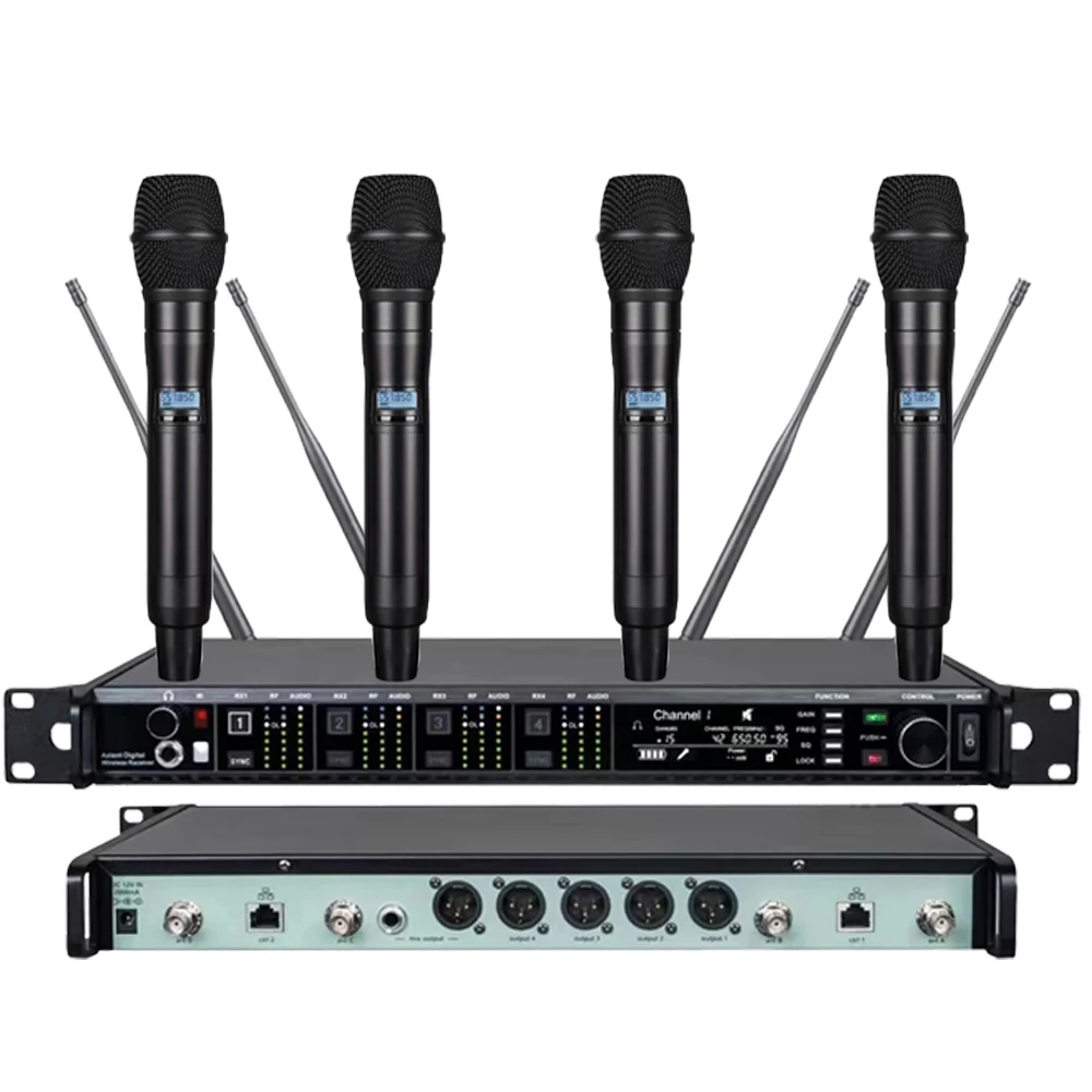 Paulkitson AD4Q KSM9 Professioneel Draadloos Microfoonsysteem 4-Kanaals 500/600/900MHZ Headset Microfoon Lavalier Voor Podium Buiten - afbeelding 2