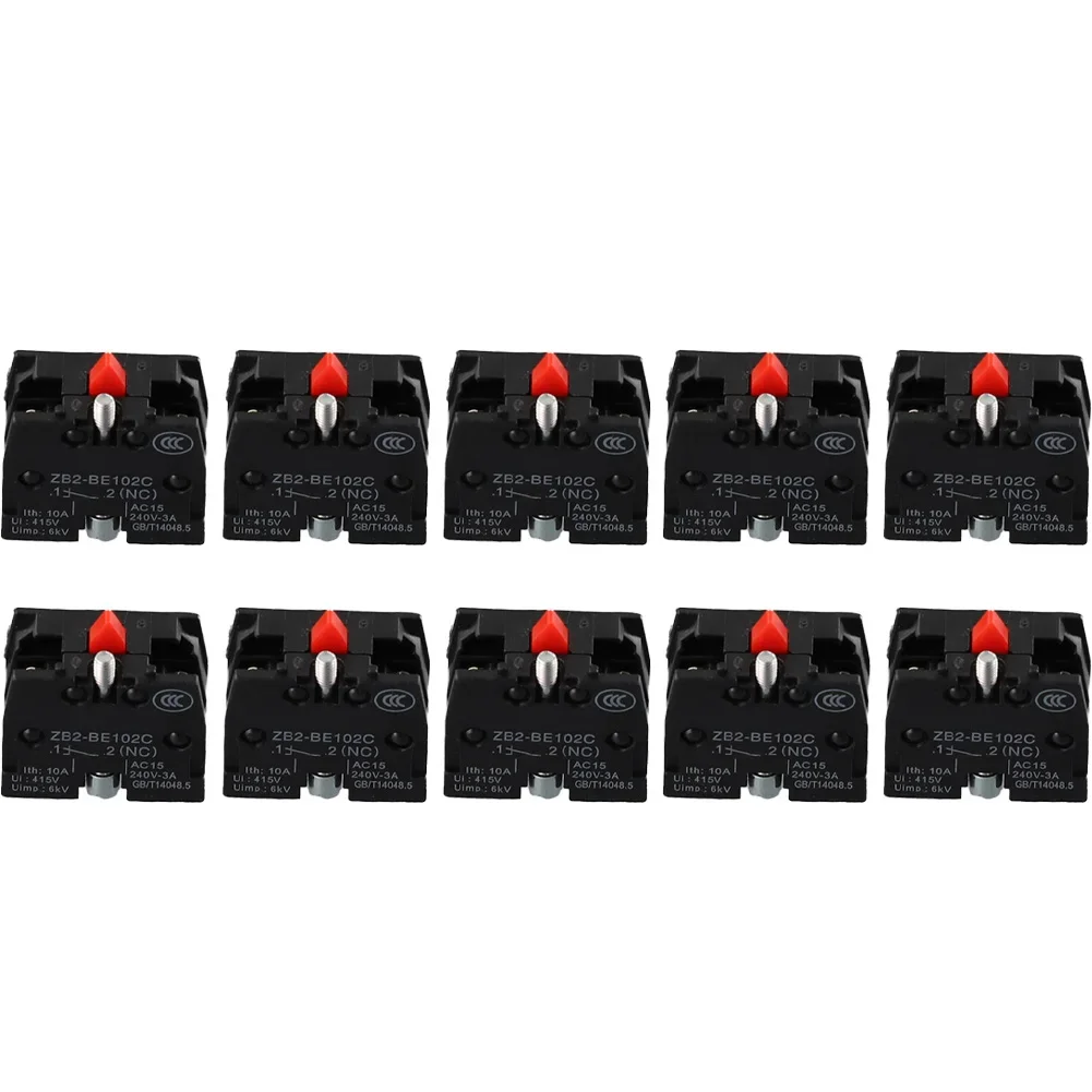 10PCS ZB2-BE101C NO ZB2-BE102C Contact Block For Pushbutton Switch Snap-In Mount 10A 600V Screw Clamp Terminal Connection