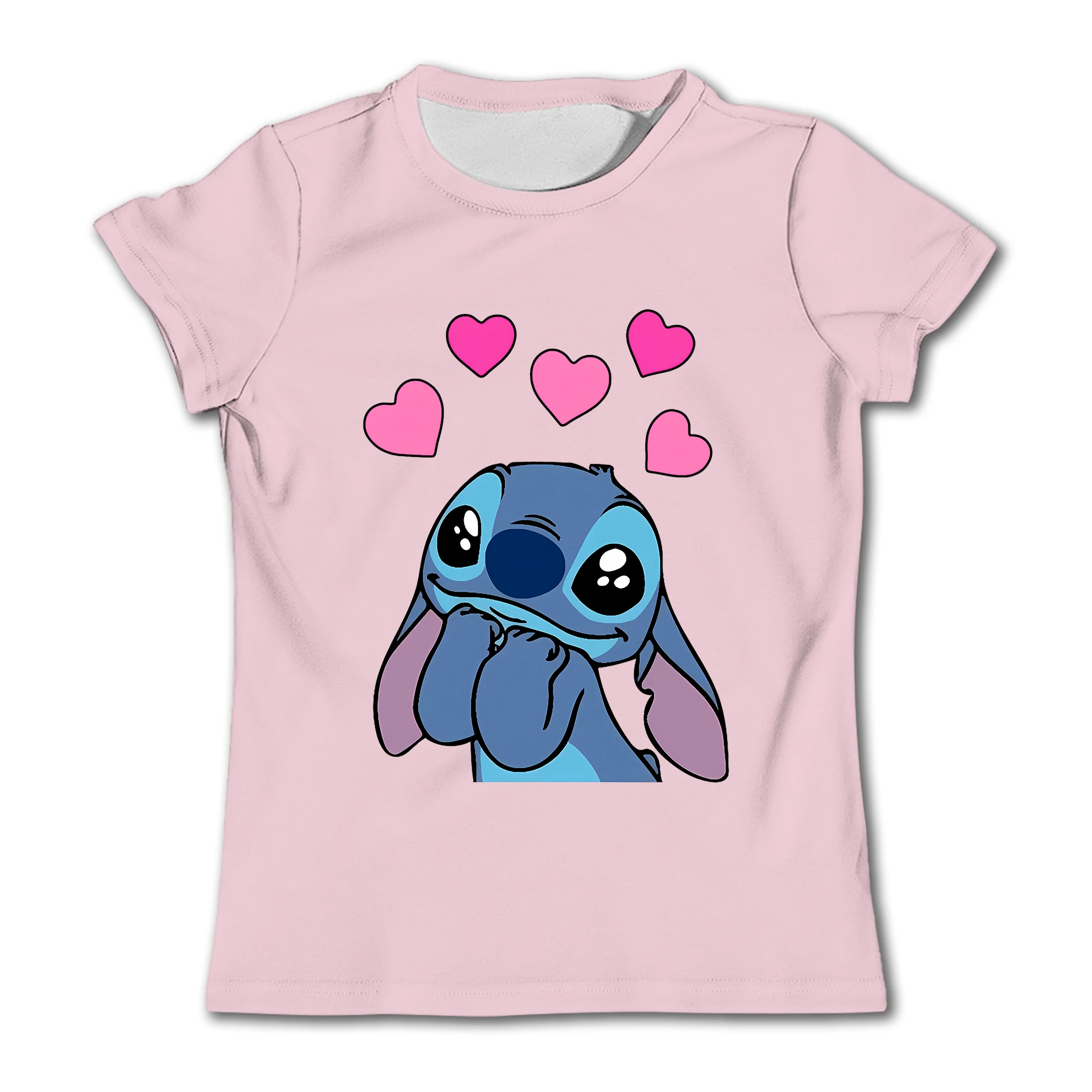 New Disney cartoon pure cotton children\'s T-shirt short sleeved Disney Stitch cute girl pure cotton top T-shirt short sleeved