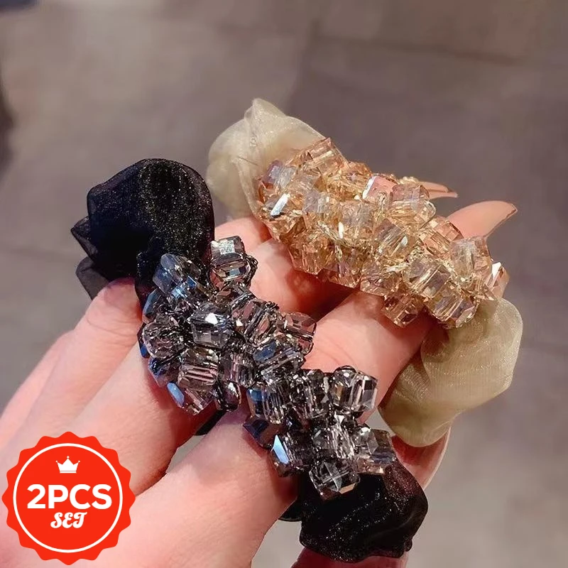 

2Pcs/set New High-end Crystal Hair Tie for Women, Fashionable Large Intestine Headband, Hair Elastic, Ponytail, High-end Feeling