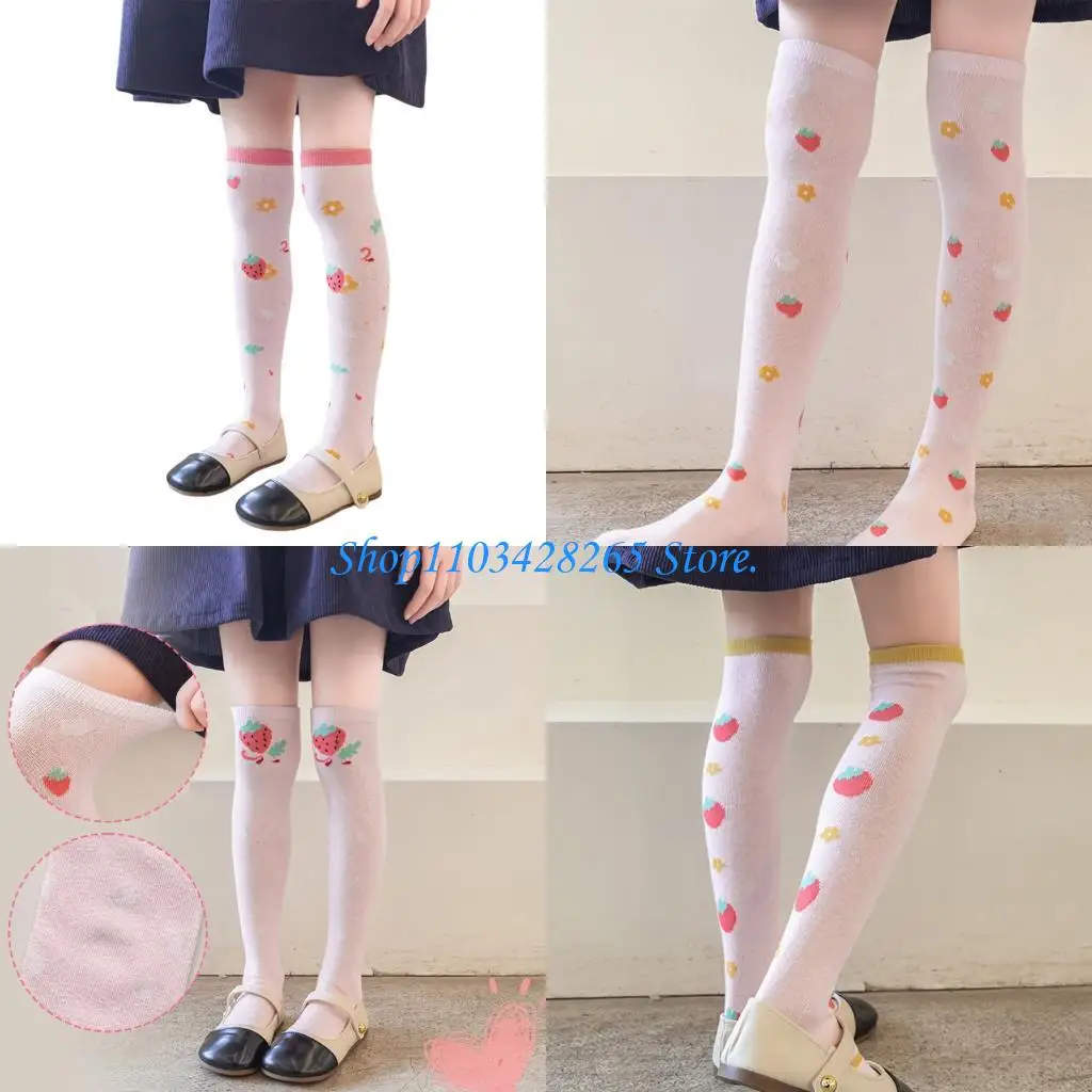 

Чулки выше колена, модные носки выше колена для девочек 3-8 лет, чулки выше колена с мультяшным клубничным узором G2TE