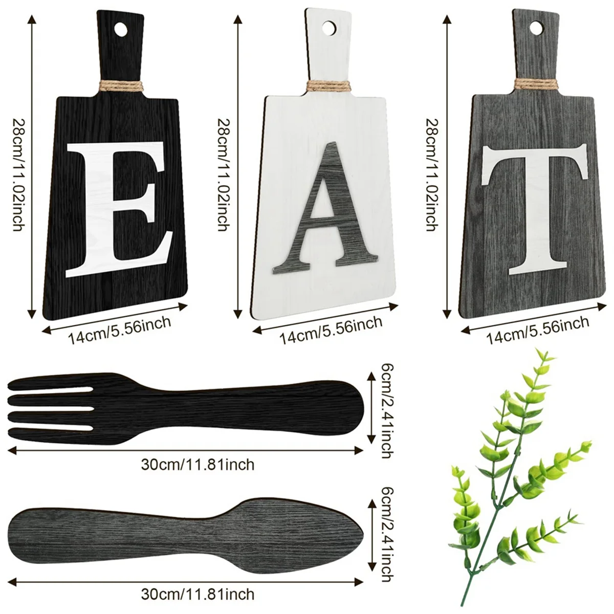 Cutting Board Eat Sign Set Hanging Art Kitchen Eat Sign Fork and Spoon Wall and Kitchen Decor,B