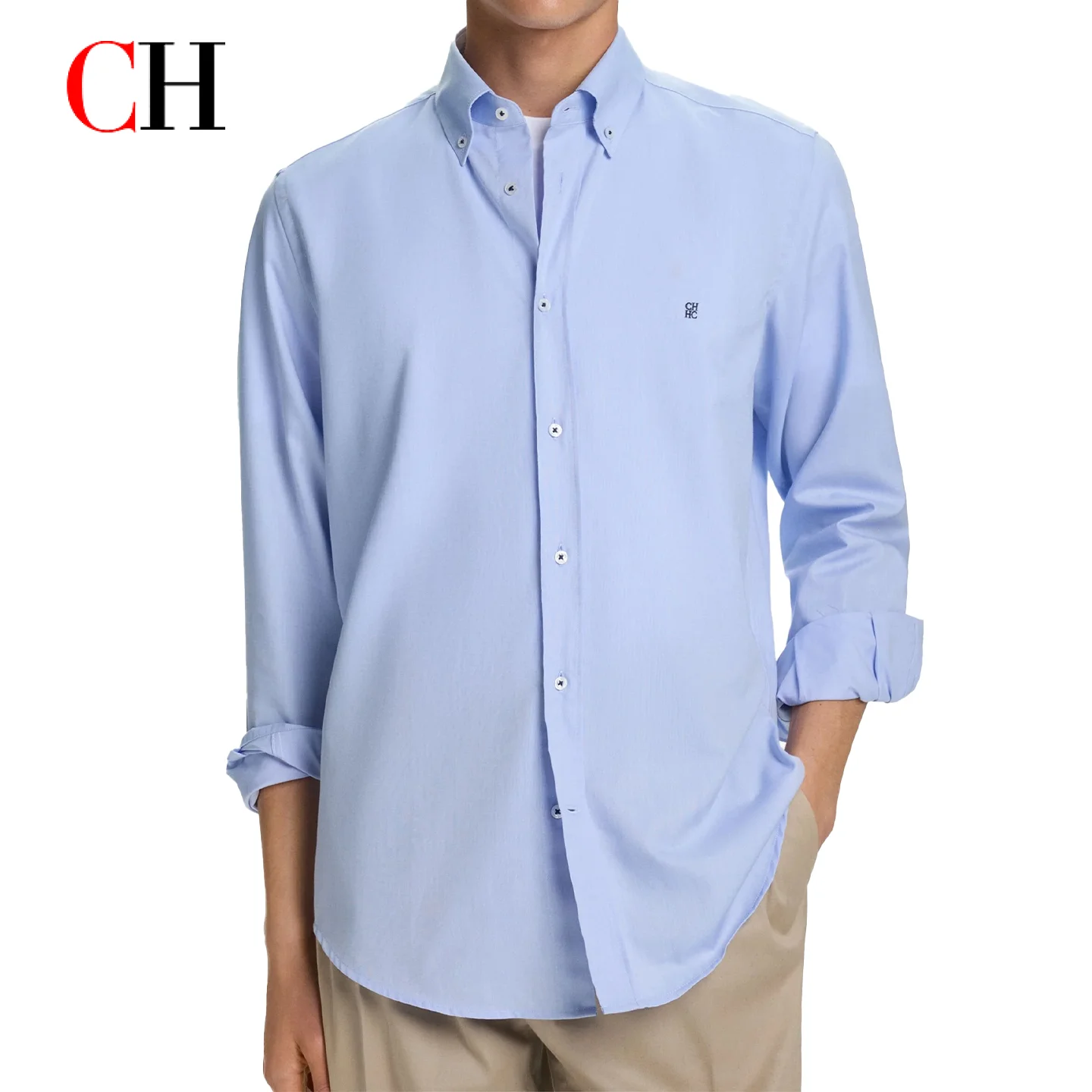 

CH Men's Cotton Button Down Shirt Solid Color Long Sleeve Casual Business Dress Shirts For Men Office Daily Wear