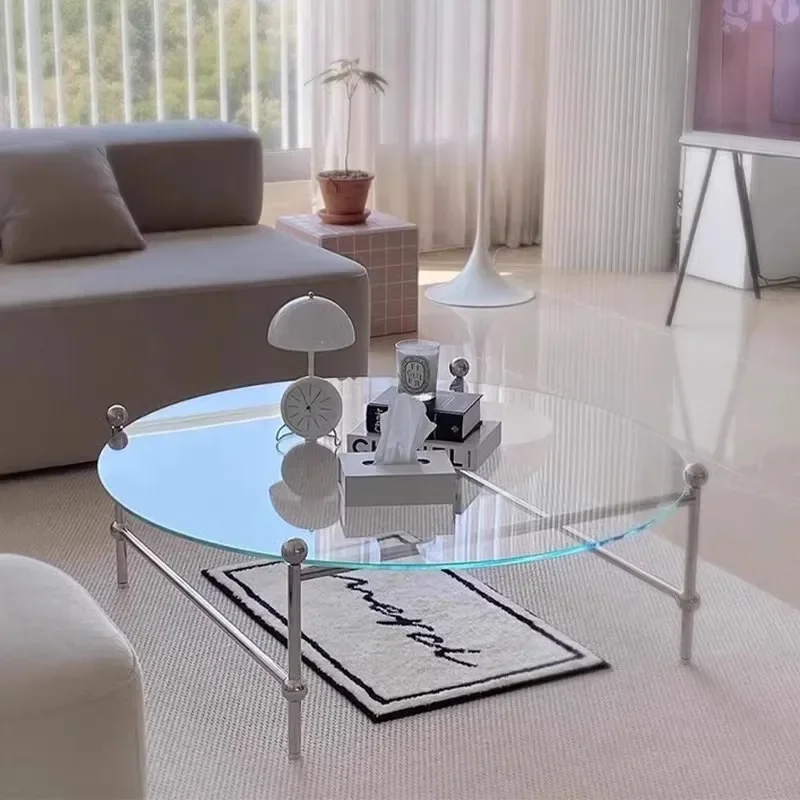 Internet celebrity tempered glass small apartment coffee table living room bedroom light luxury transparent small round table