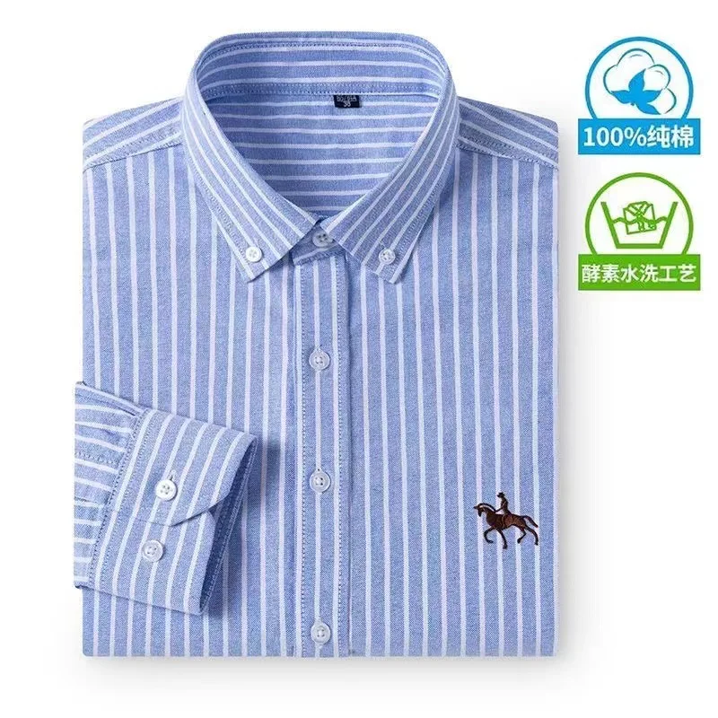 

Quality 100%Pure Cotton Men Long Sleeve Social Shirt for Oxford Shirt Men Plaid Striped Work Casual Shirts Male clothing S-6XL