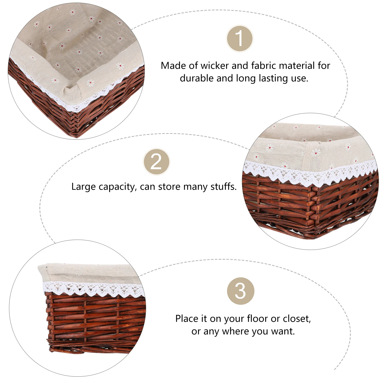 

Wicker Laundry Basket Willow Storage Baskets for Organizing Rustic Home Decor Brown Child Rectangular Woven