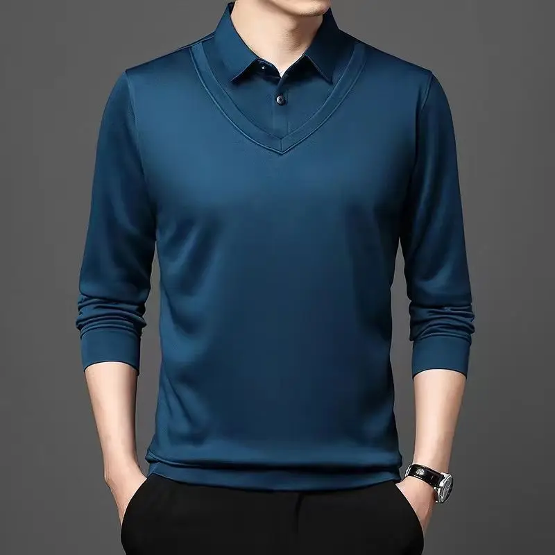 

Buttoned Male Sweatshirts Emo Social Casual Winter Regular Fit Cotton Pullover High Quality with Collar Smooth Mens Polo Shirts