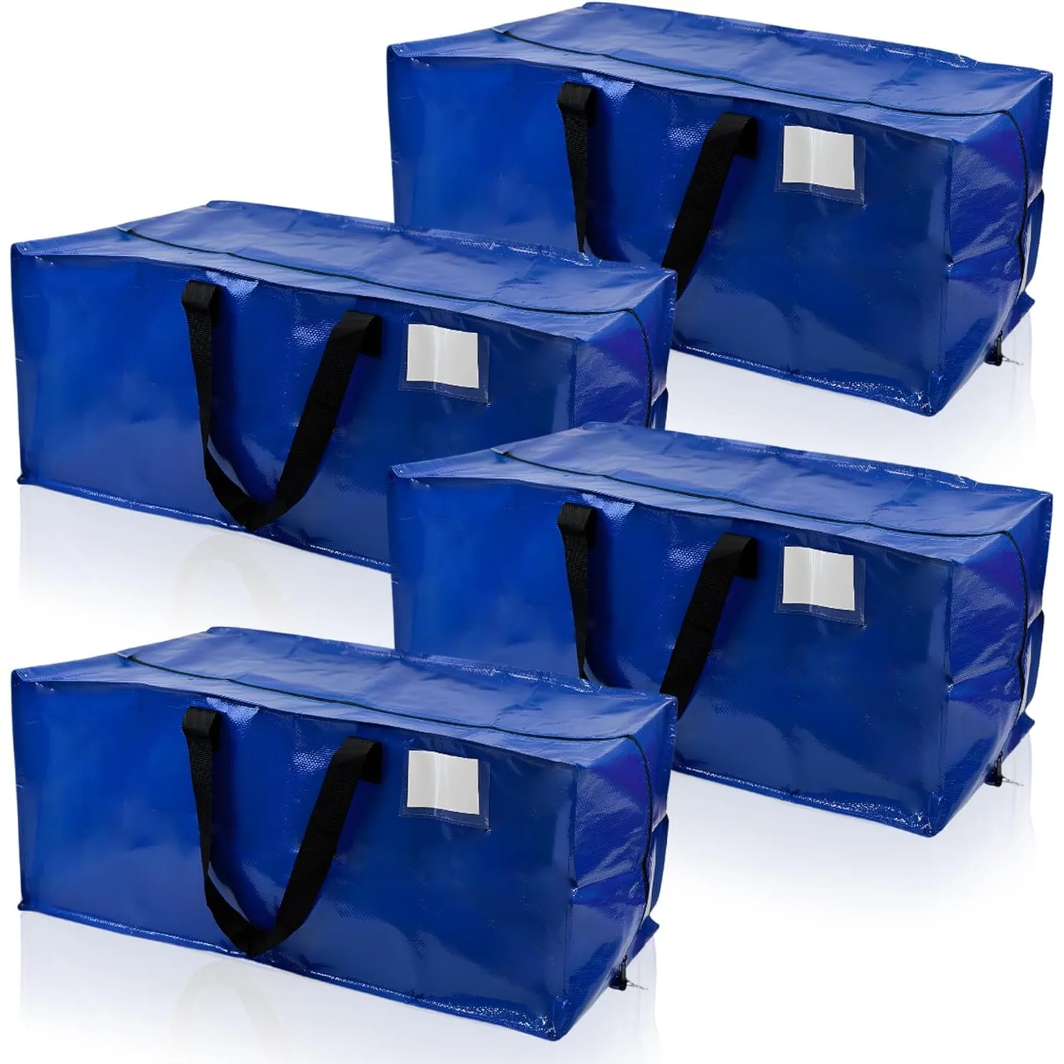 

Heavy Duty Moving Bag with Zipper, Reinforced Carry and Backpack Straps, Rugged Woven Polypropylene, Pack of 4 Blue
