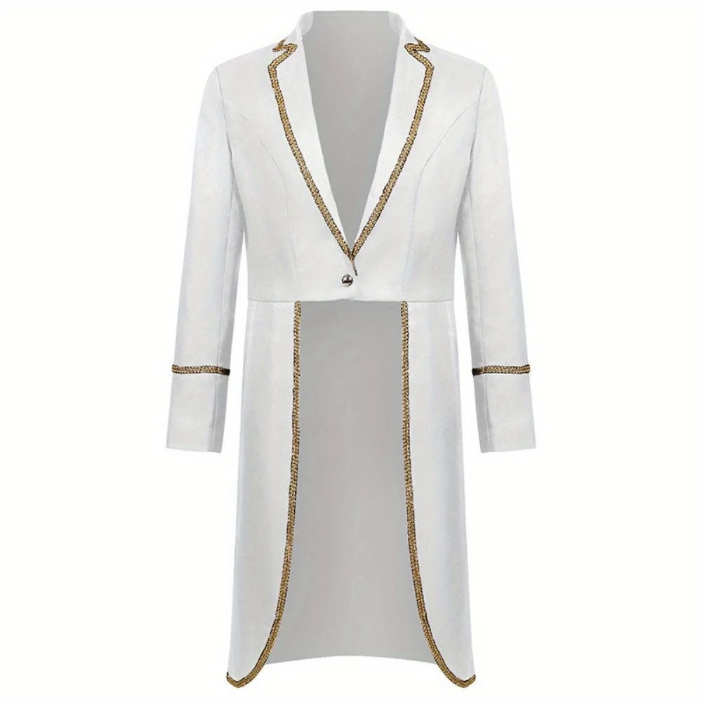

New European & American Halloween Essential: Medieval Retro Gold-trimmed Tailcoat, Mid-length Punk Coat for Cosplay Performances