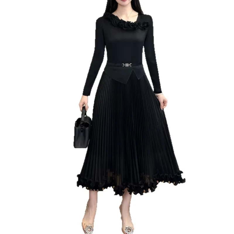 فستان نسائي من ANLAN ذو ياقة قطرية وخصر عالي وأكمام طويلة فساتين على شكل حرف A لخريف 2025 وصل حديثًا 3AN8271 #5