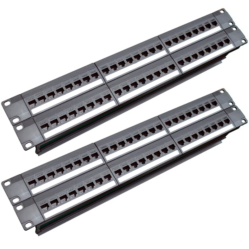 2X 19Inch 1U Cabinet Rack Pass-Through 24 Port CAT6 Patch Panel RJ45 Contact Port (RJ45 Contact Port) Modular Frame