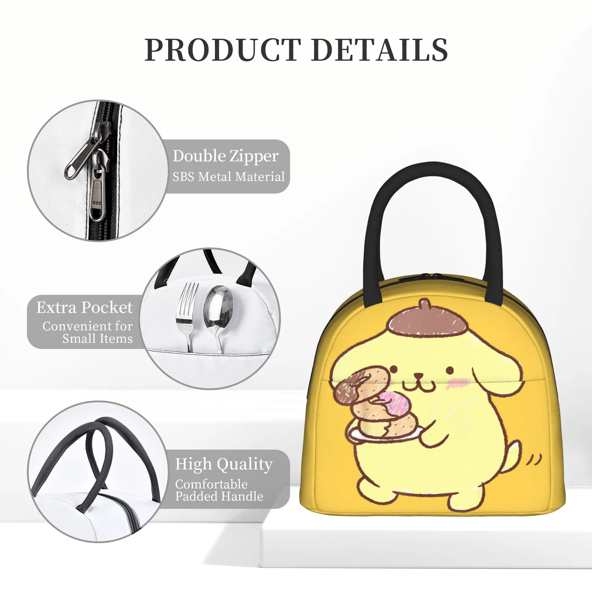 Pompompurin Donuts Insulated Lunch Bags Leakproof Cartoon Meal Container Thermal Bag Tote Lunch Box School  Outdoor Men Women view 5