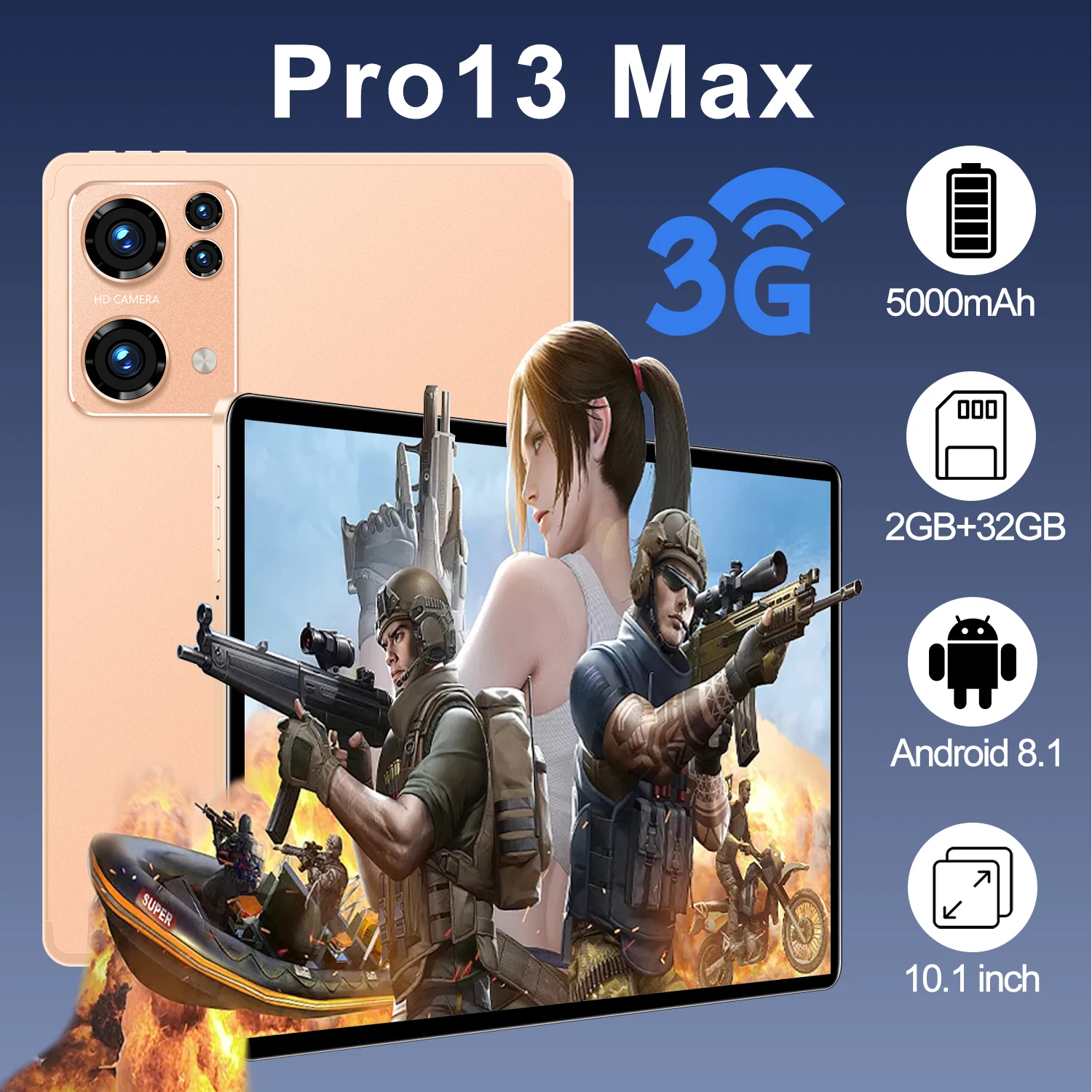 JDL Pro13 Max 10.1-inch Tablet PC 2+32GB 5000mAh Dual Cameras Dual SlM+Dedicated micro SD Card Slot Bluetooth Entertainment