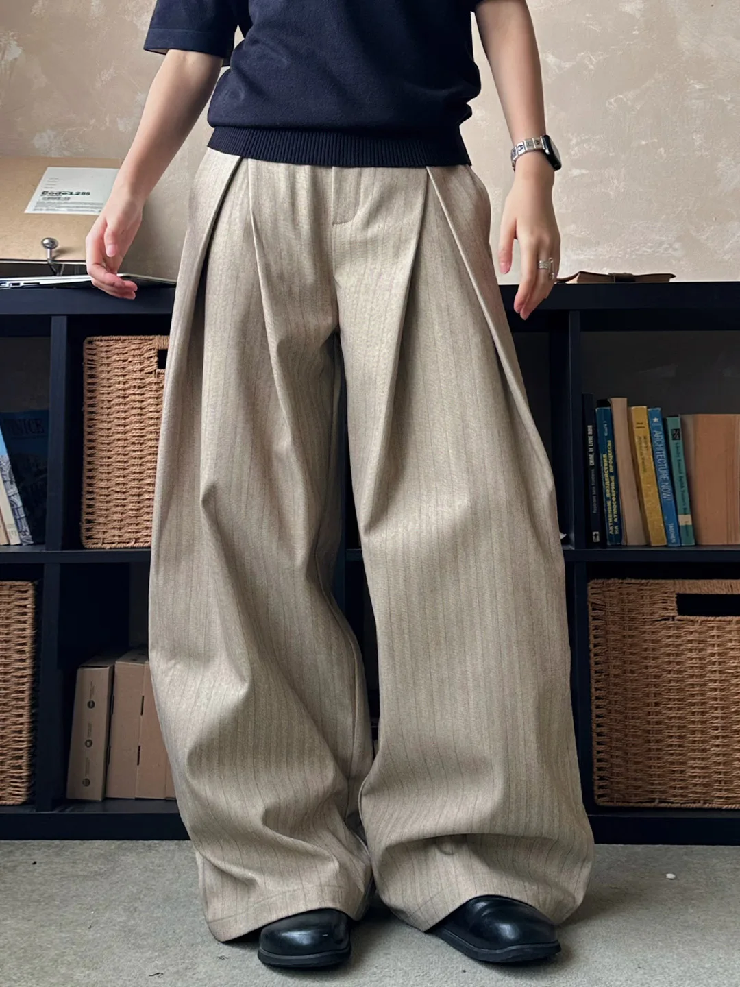 

Classic Men's Women's Suit Pants Casual Style Pleated Formal Trousers Neutral Polyester Fabric mid Waist Spring Summer