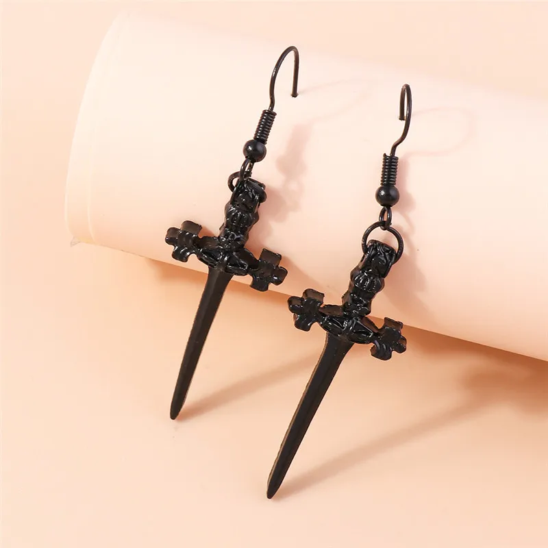 Aihua Gothic Vintage Schwert-Ohrringe für Damen und Herren, modischer Punk-Rock-Party-Schmuck, Accessoires, Geschenk, Fantasy-Kreuz-Ohrringe – Detail 2