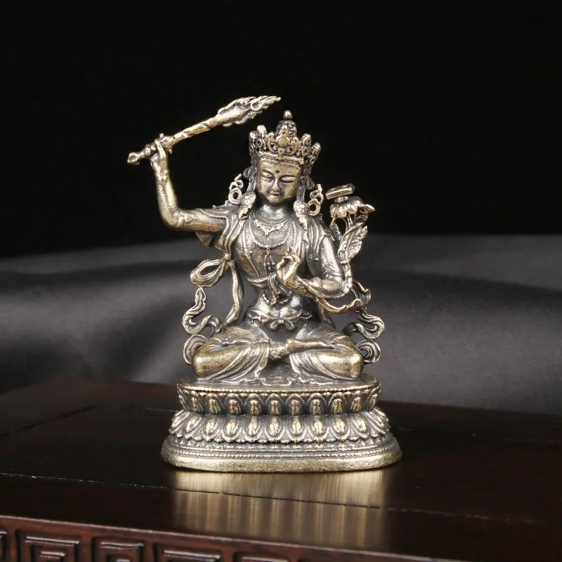CH Vintage Brass Manjusri Bodhisattva Desktop Ornament Religious Worship Buddha Statue Guanyin Statue Handicrafts