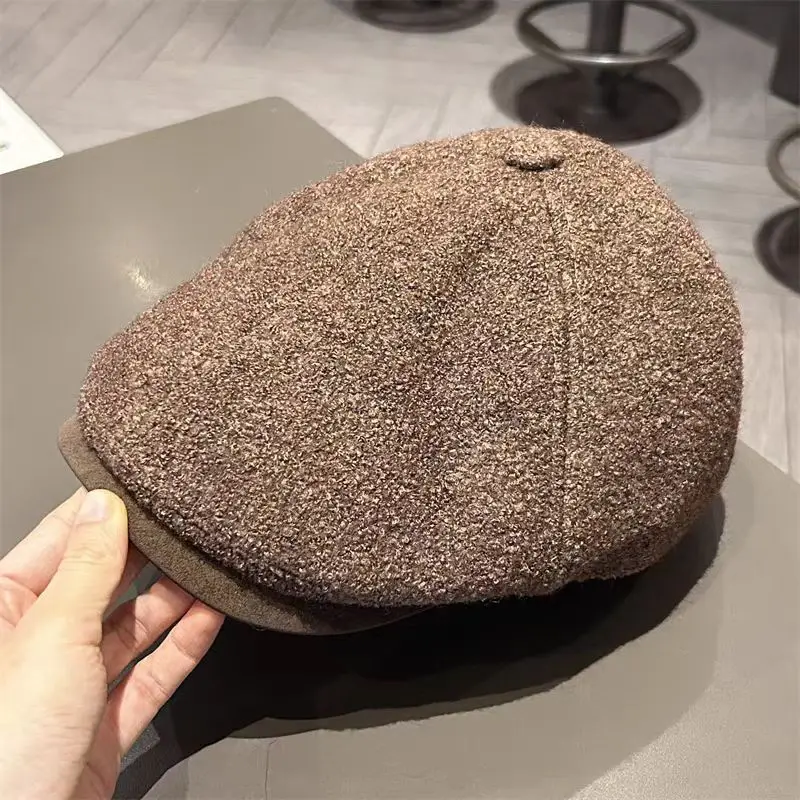 قبعة ريترو للرجال والنساء، لون خالص للخريف/الشتاء، أزياء بسيطة متعددة الاستخدامات، قبعة ذات وجهين للأمام