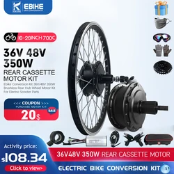 Ebike Conversion Kit 350W 36V48V Rear Cassette Geared Brushless Hub Motor Wheel for 16-29inch 700C Motor Rim with KT display