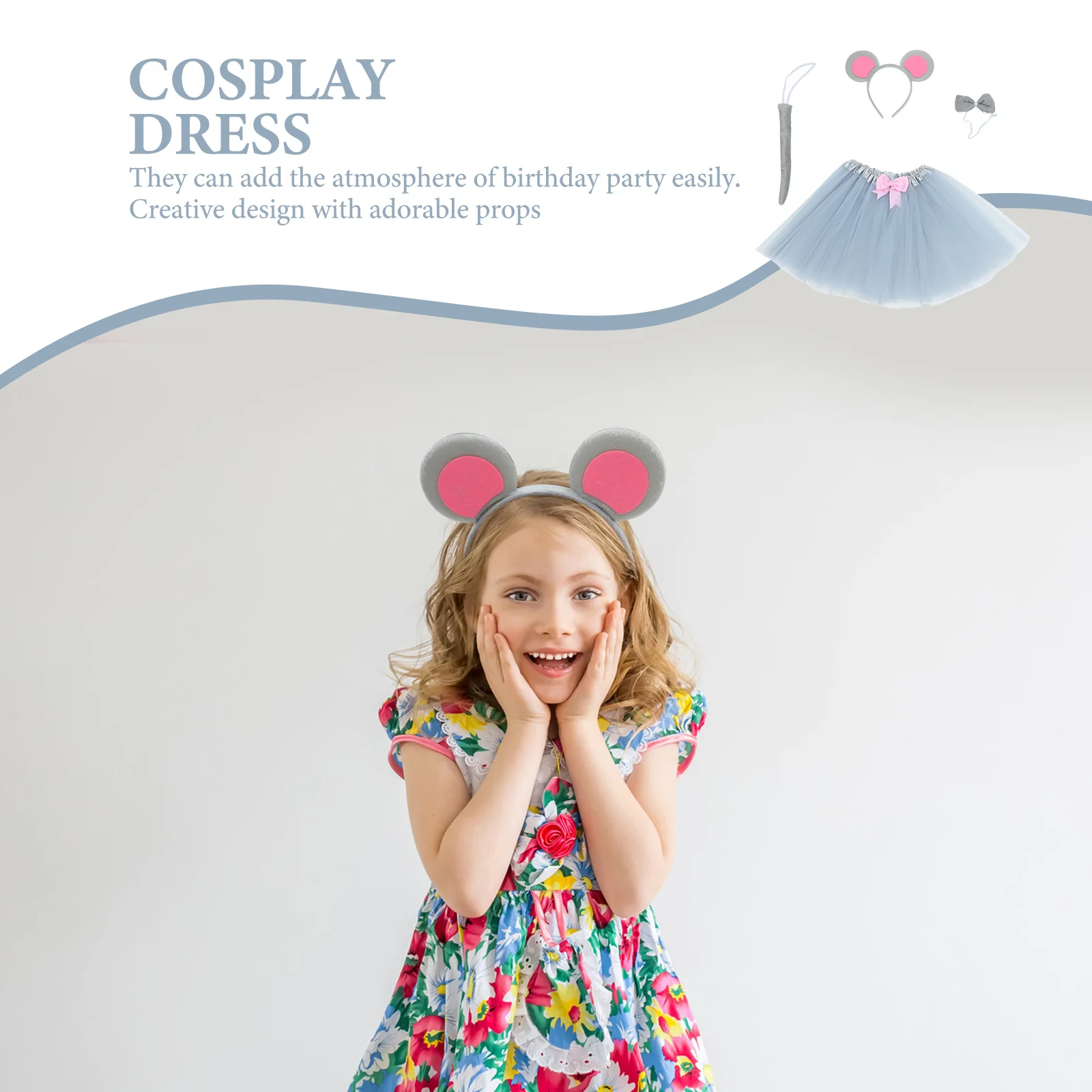1Set Mouse Costume Set Cosplay Accessories Headband Bow Tie Tail Party Halloween Kids Performance Mouse Costume Set