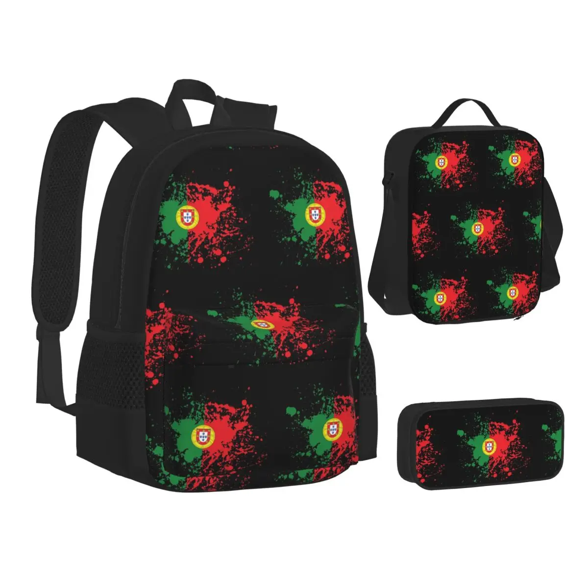 

Flag Of Portugal Backpacks Children Bookbag School Bags Kids Rucksack Lunch Bag Pen Bag Three-Piece Set