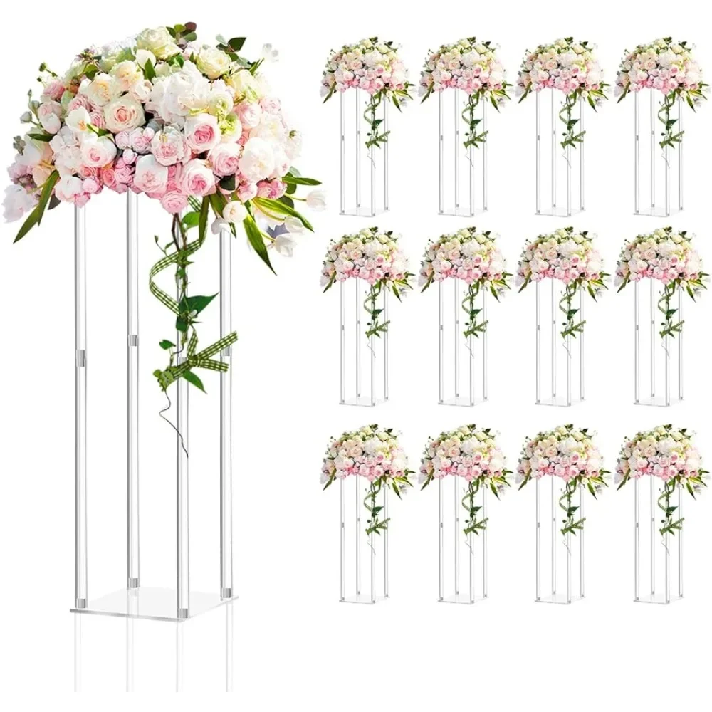 Tall Acrylic Vase 12 Pieces Wedding Centerpieces Clear Flower Home Decorations Room Decor Garden for Birthday Party Wedding