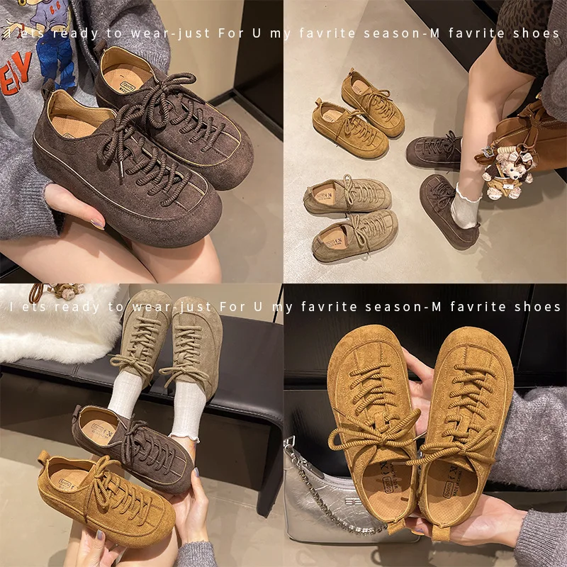 

Thick Sole Hidden Heel Full Wrap Birkenstock Shoes for Women2025Autumn New Versatile Casual Lace-Up Round-Toe Loafers Trendy