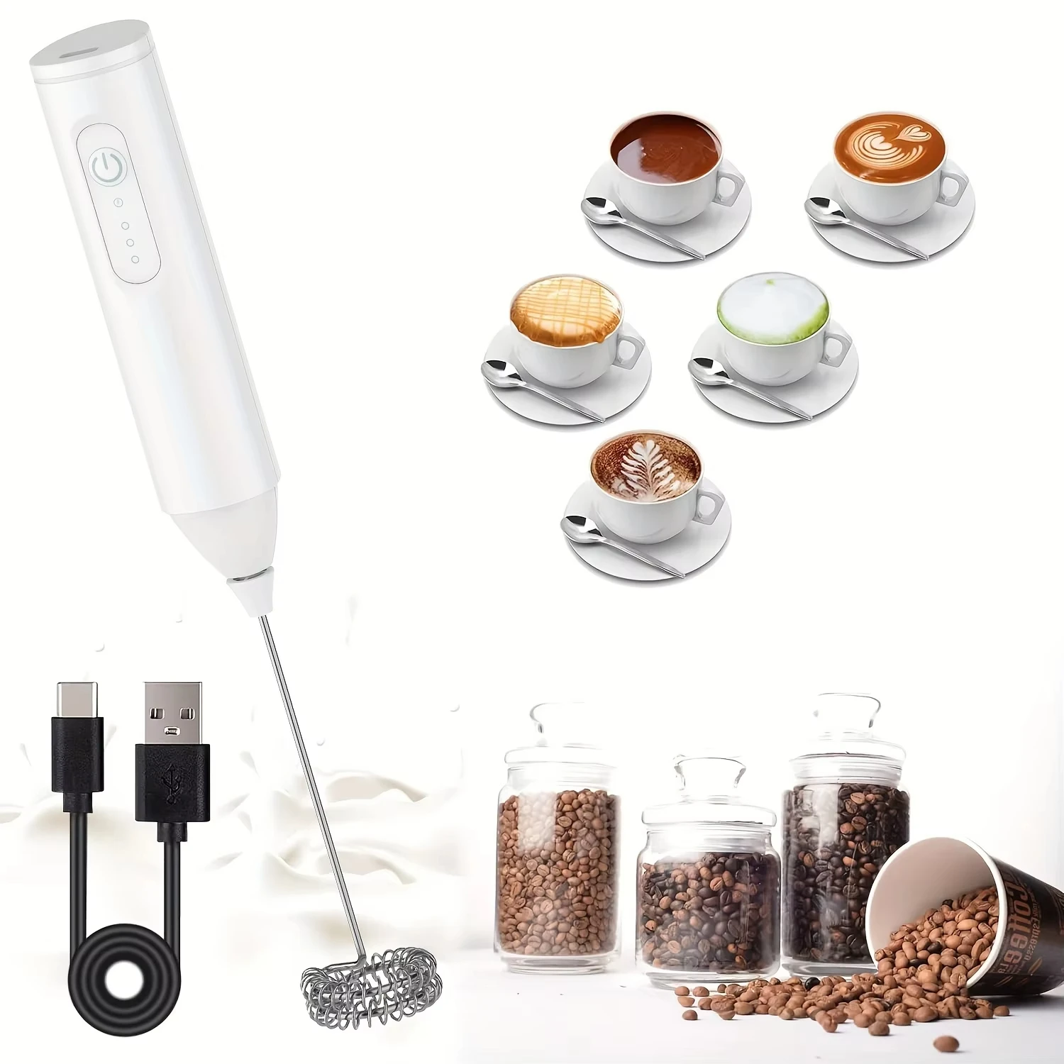 1 electric milk frother, egg beater, 3-speed rechargeable handheld beverage, jam, coffee machine, household kitchen blender