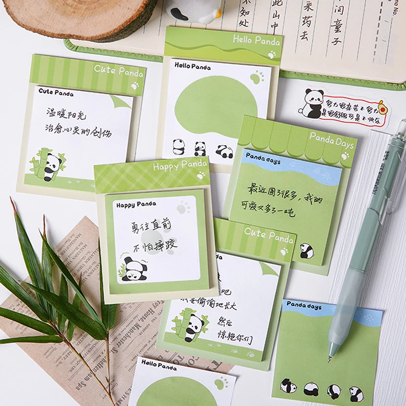 30Pcs Cartoon Cute Panda-Themed Self-adhesive Sticky Note Creative Fashion Trend Note Paper School Supplies Stationery Gifts