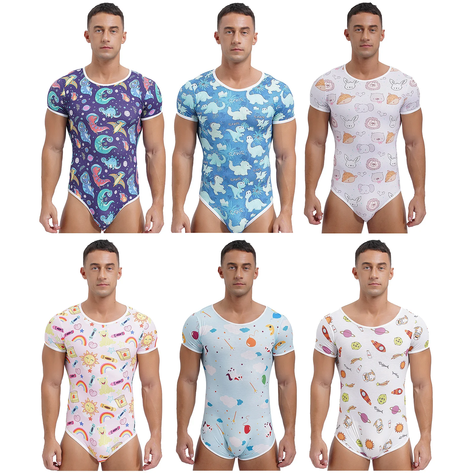 Men's One Piece Romper Pajama Bodysuit Leotard Cute Print Diaper Teddy Rompers Unitard Nightwear Tops Pajama Romper Bathing Suit