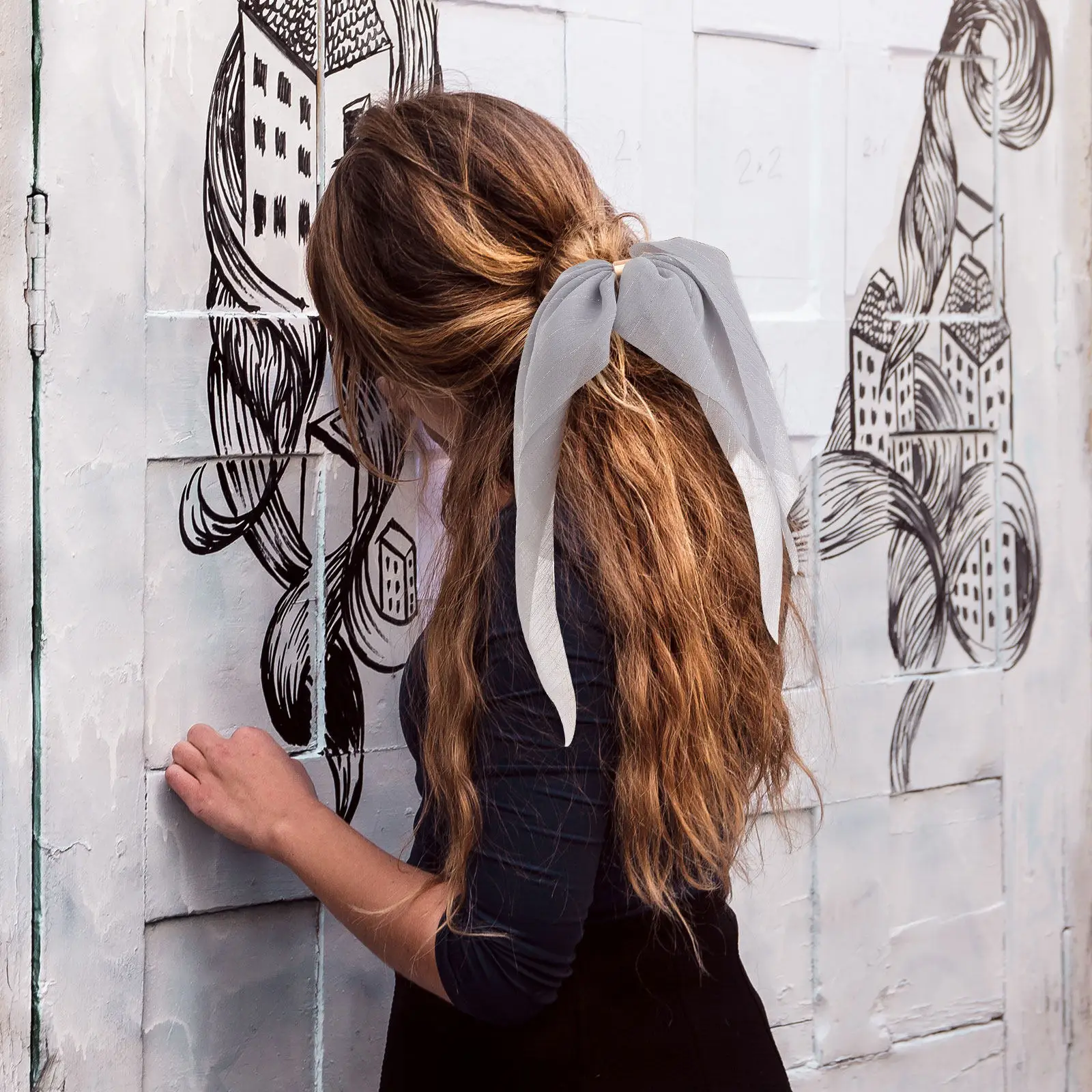 

Набор из 8 эластичных резинок для волос: однотонные, длинные, тканевые, с застежкой, для хвоста, повседневный стиль, подарок для женщин