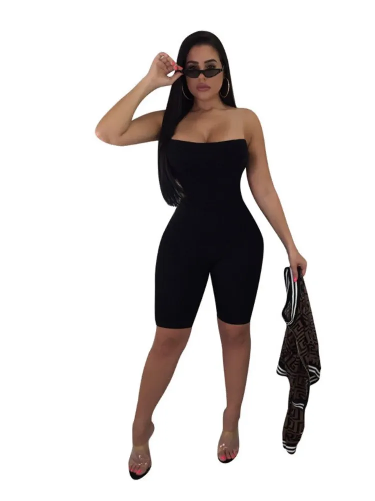 Nero Skinny senza spalline tubo pagliaccetto tuta donna senza maniche Streetwear Catsuit donna vestiti Bodycon Playsuit mulitraut-c.