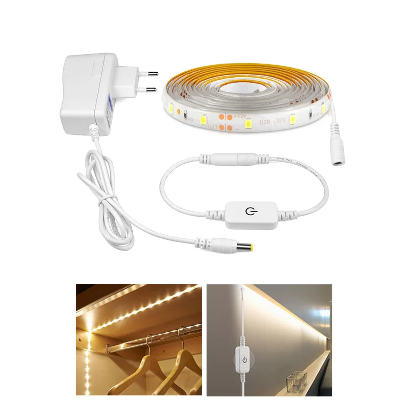 1 - 5M 2835 DC 12V LED Strip light Waterproof Led ribbon tape Dimmable Touch Sensor Switch Control EU US 2A power adapter Kit