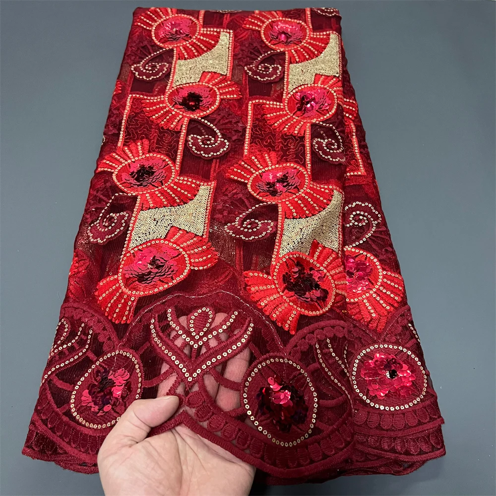 

Latest African Lace Fabric 2025 High Quality,Fabrics By The Meters,Sequin,Tulle,Wedding Dresses,Embroidery,Mesh,Cloth,5 Yards