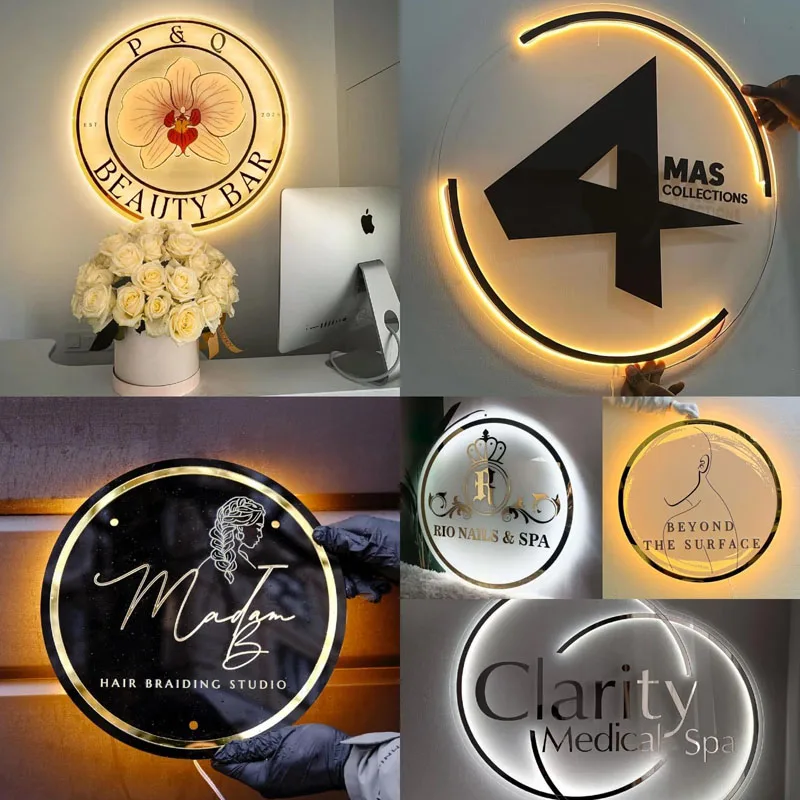 

Custom Acrylic Backlit Logo Sign Illuminated Round Personalized Signs for Business Storefronts Offices Nail Salons Beauty Studio