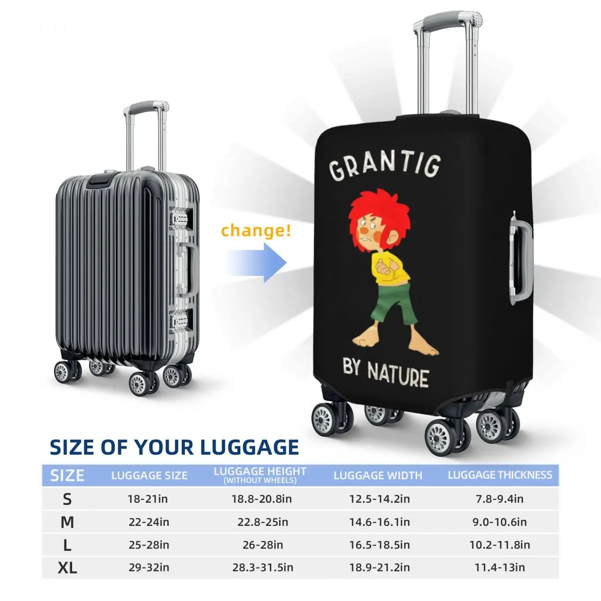 Pumuckl Grantig By Nature غطاء حقيبة حماية مرن لحماية أمتعة السفر يغطي لمدة 18-32 بوصة