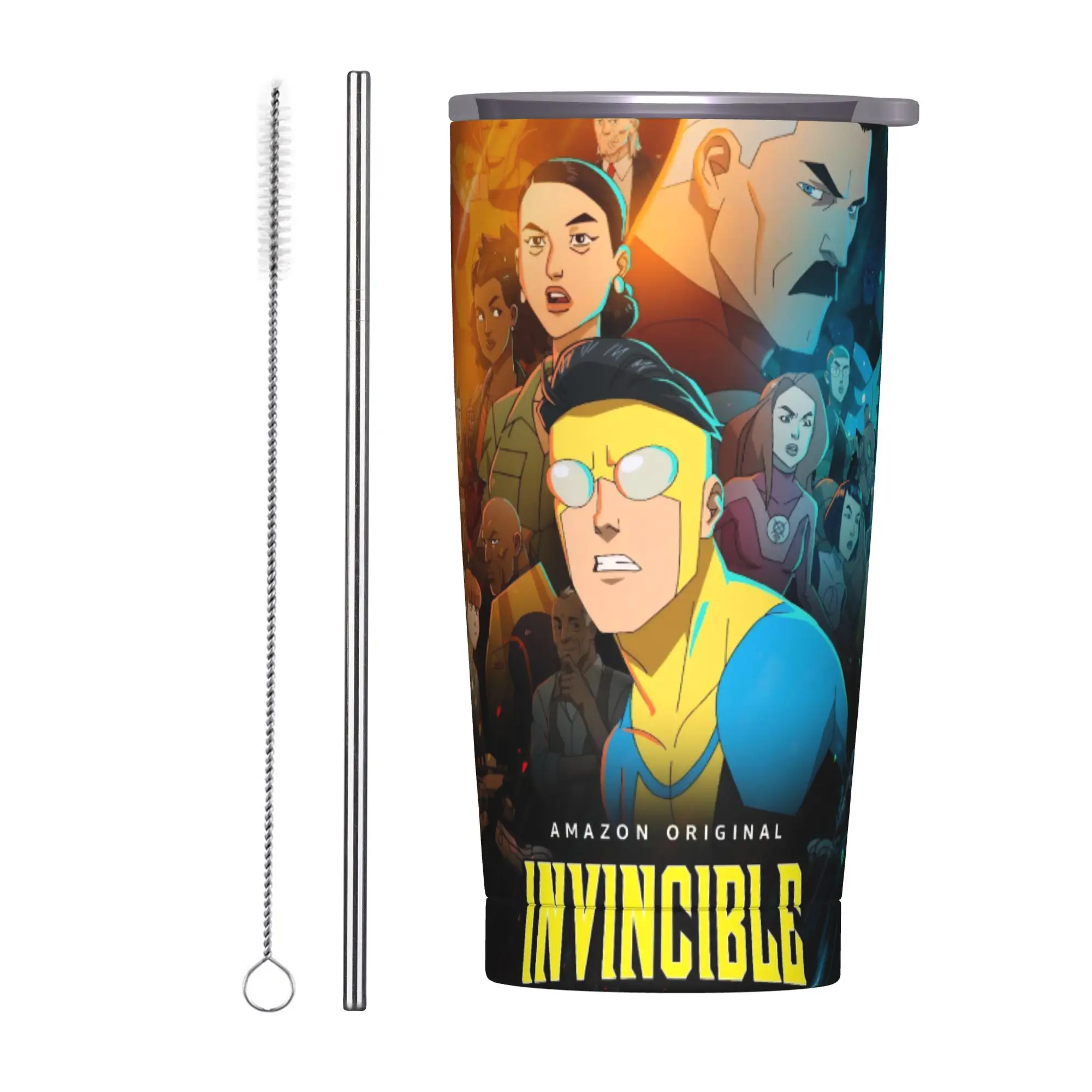 Invincibles Comic Insulated Tumbler with Straws  Stainless Steel Coffee Mugs Double Wall Car Bottle Cup 20oz