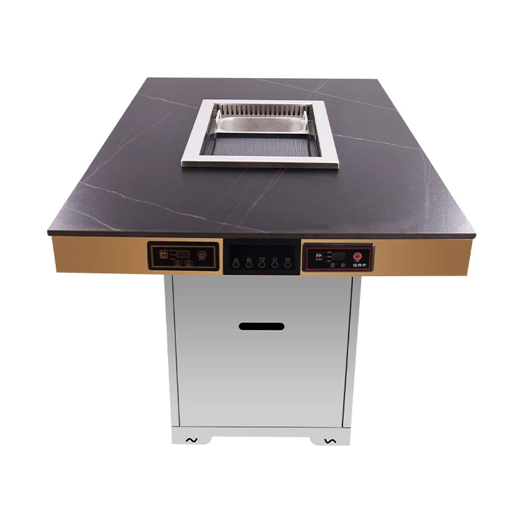 Restaurant Rock Plate Dining Room Furniture Korean BBQ Grill Table with Hotpot DT133