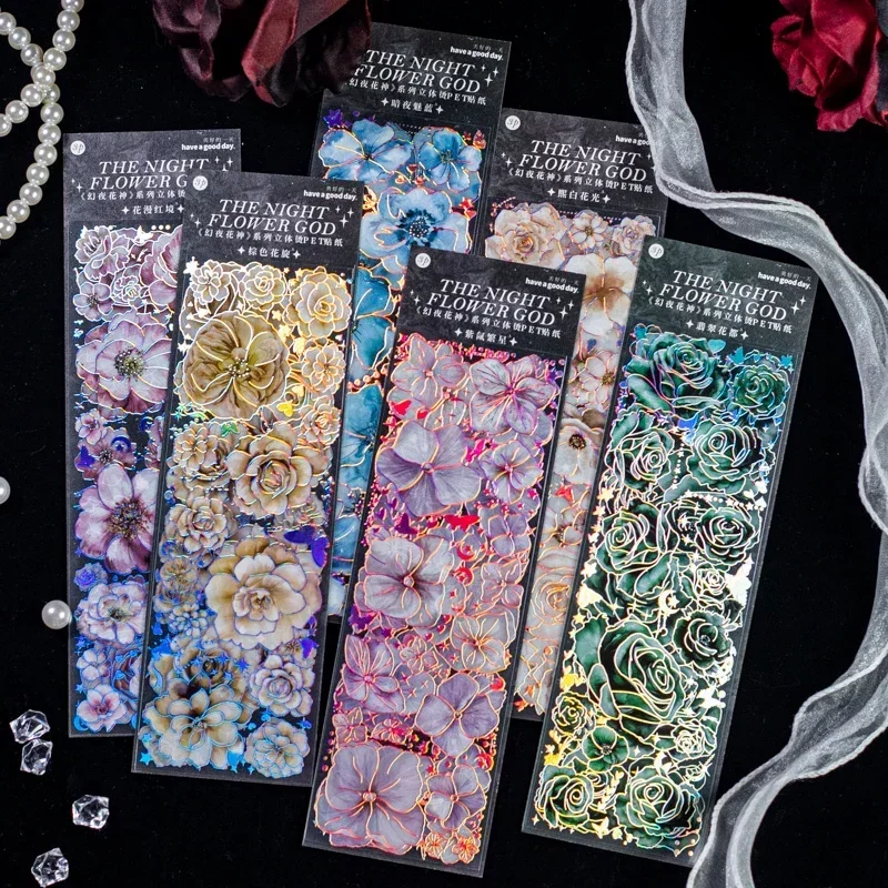 

3pcs/pack Flowers Flat Sticker Aesthetic Decorative Scrapbooking Stick Labels Diary Album Adhesive Art Craft Marker Stationery