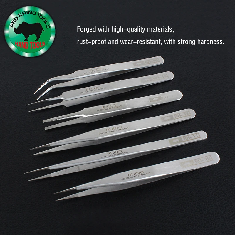 1 Set 6 Pcs Japan RHINO RH Tweezers Anti-acid High-Precision Super Hard Sharp For Repair Watch Or Pick Bird Nest Etc Small Items