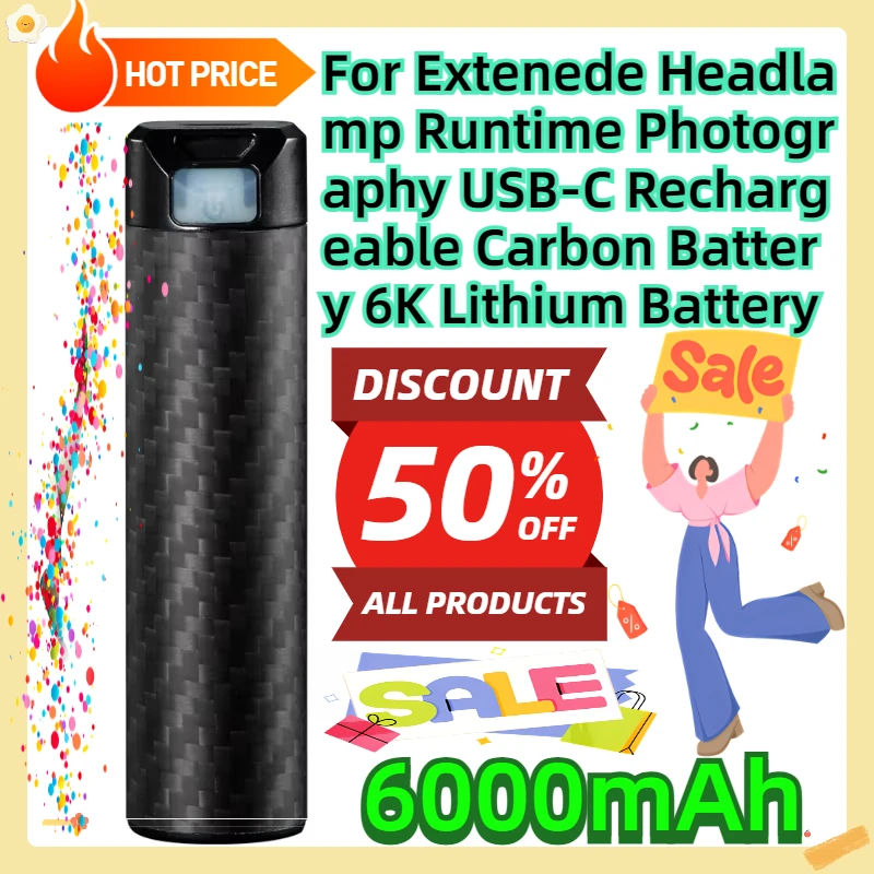 For Extenede Headlamp Runtime Photography USB-C Rechargeable Carbon Battery 6K 6000mAh Lithium Battery