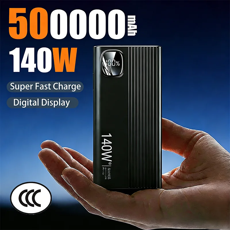 

New 500000mAh Large Capacity Power Bank 140W Super Fast Charging Powerbank Portable External Battery Charger for iPhone Huawei